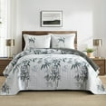 thumbnail image 2 of DIIG 3-Piece Queen Size Quilt Set - Lightweight Summer Bedspread with Pillow Shams, Soft & Warm, Machine Washable, Watercolor Bamboo Leaf Print, All-Season Bedding, 2 of 5