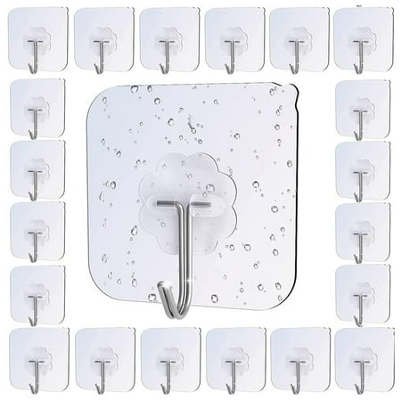 

Adhesive Hooks | Wall Hooks for Hangings | 20 PCS Heavy Duty Self Adhesive Hooks with Stainless Hooks Reusable for Kitchens Bathroom Office