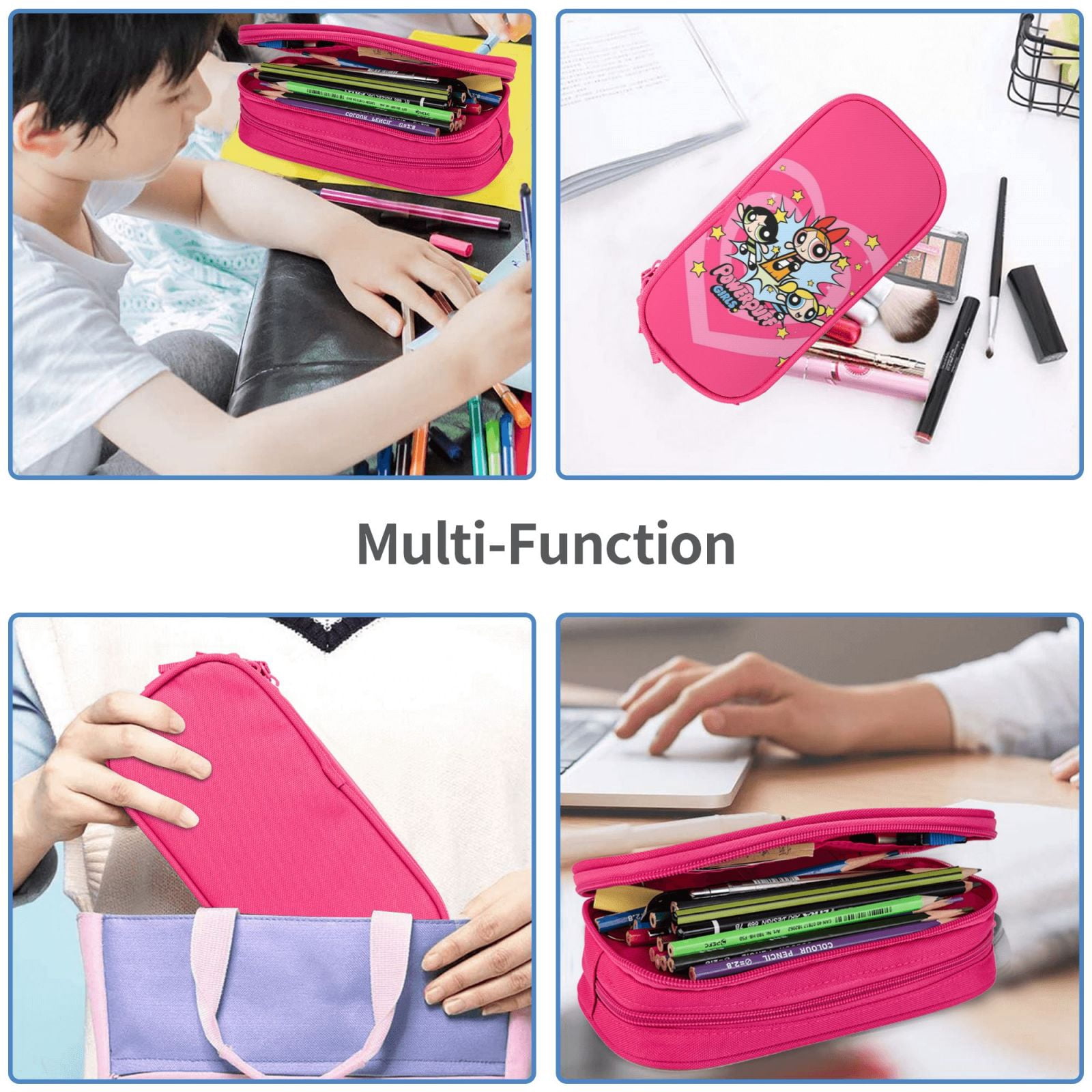 The Powerpuff Gi-rls Pencil Case Large Capacity Pencil Pouch Pen Bag Office Stationery Organizer Travel Makeup Bag Pink