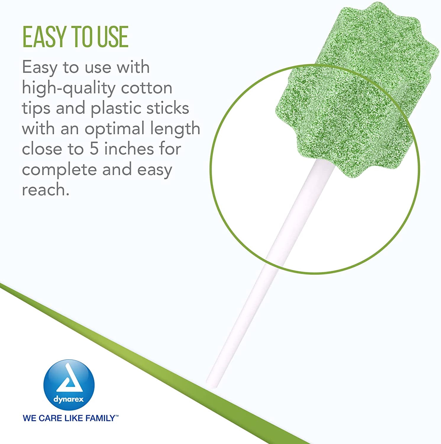 Dynarex 3-1/2 Inch Length Oral Swab with Green Foam Tip 1218, 250 Ct
