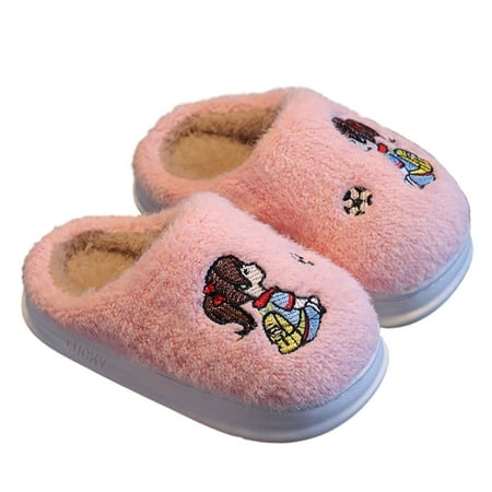 

BULLPIANO Kids Slippers Boys Girls Warm Soft Plush Non-Slip Indoor Outdoor Slip-on Shoes Anti-slip Fluffy Fuzzy House Slippers 5-9Y
