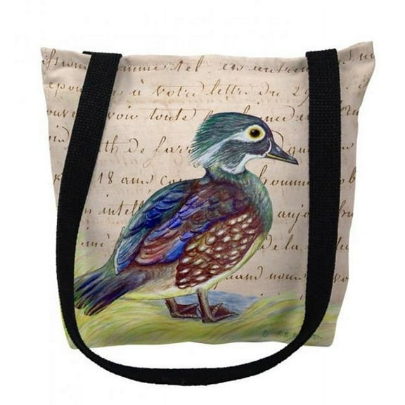 Betsy Drake TY149BM 16 x 16 in. Female Wood Duck Beige Script Tote Bag - Medium