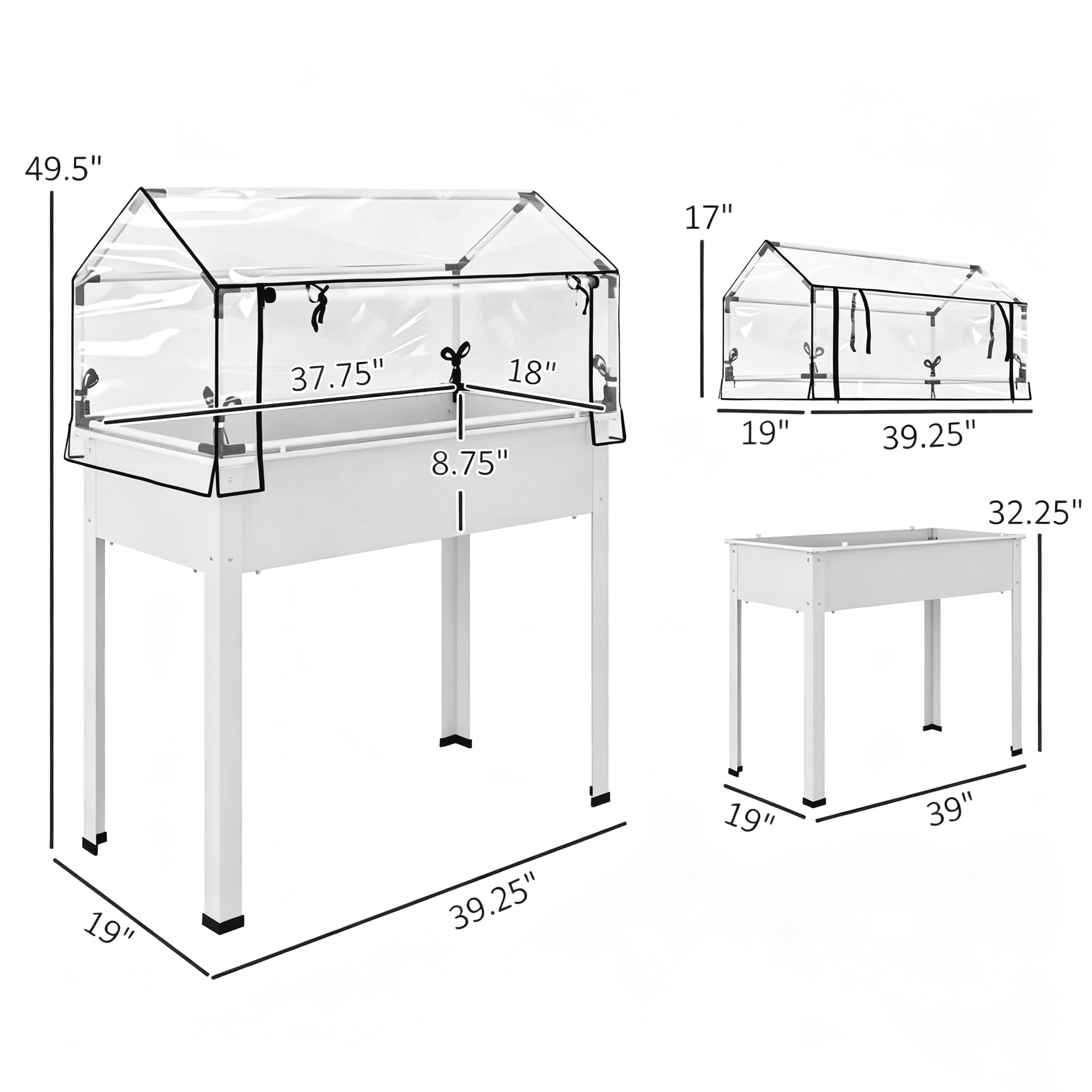 White 2-in-1 Raised Planter Box with Greenhouse Cover, Elevated Garden Bed with Flip-Up Door, Metal Steel Frame, Drainage Hole, 110 Lbs Capacity for Outdoor Plants Vegetables Herbs