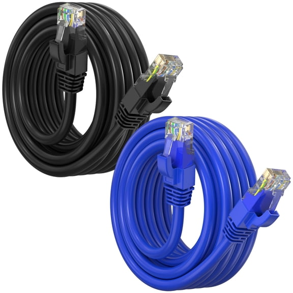 Maximm Cat 6 Ethernet Cable 8 ft (2-Pack) - High-Speed LAN Cable, Internet Cable, Patch Cable, and Network Cable - UTP, 10Gbps, 550MHz Ethernet Cord - Black & Blue