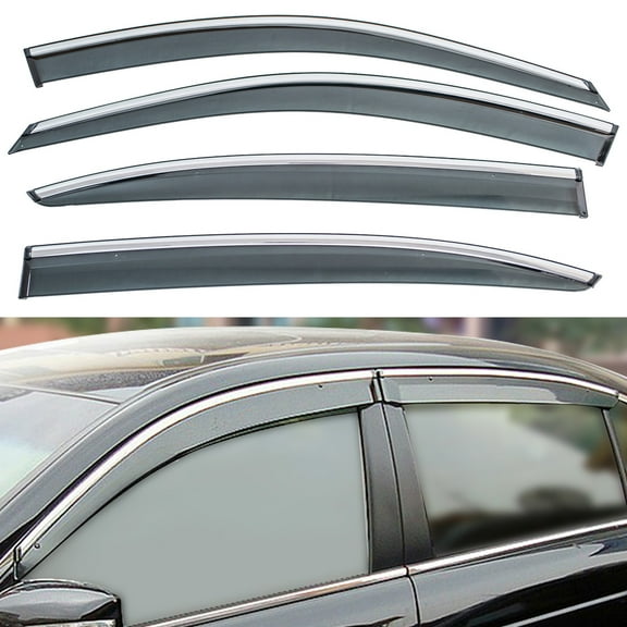 4Pcs JDM Style Outside Mount Tape On/Clip On Type Smoke Tinted Sun/Rain Guard Vent Window Visors With Chrome Trim Compatible With 08-12 Accord 4-Door Sedan Only Fits select: 2008-2012 HONDA ACCORD