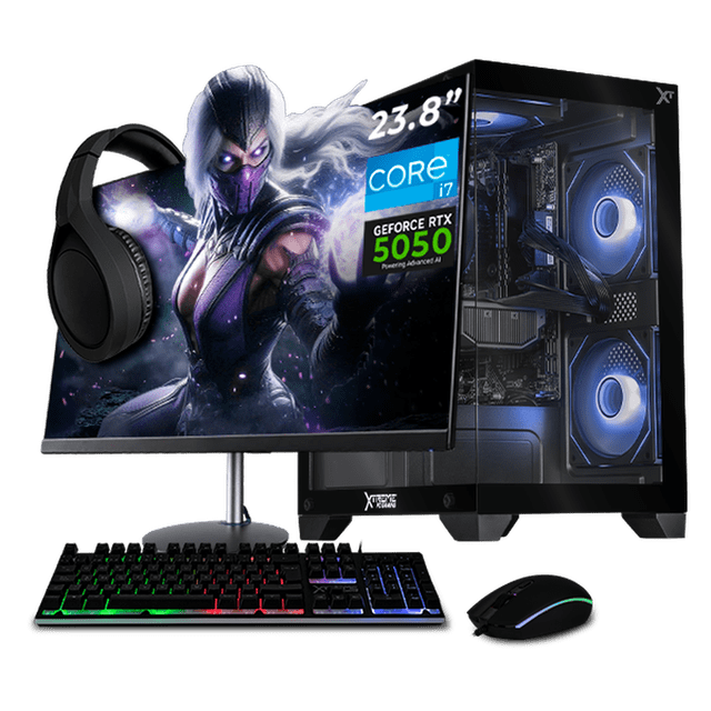Computadora Gamer Completa Xtreme PC Gaming NVIDIA GeForce RTX 5050 Intel Core i7 12700F 32GB SSD 1TB Monitor 23.8 180Hz WIFI BT Black gaming estable