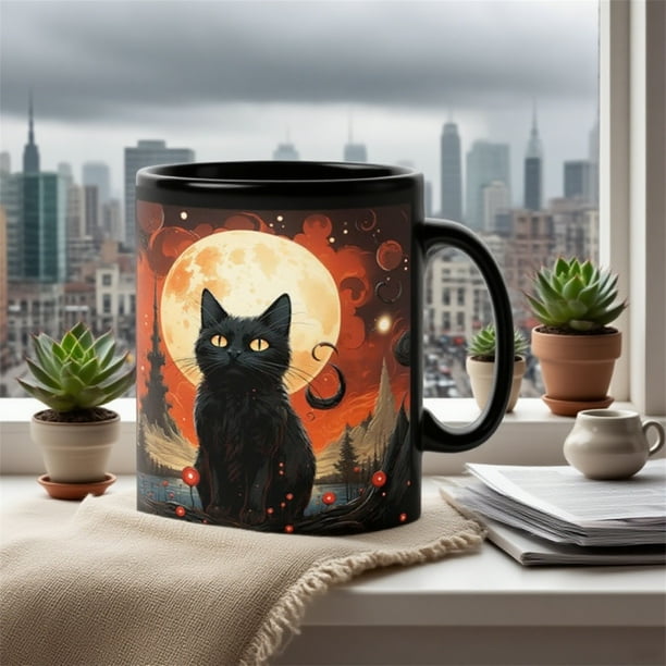 Regalos de Decoración Del Hogar Taza de Misterio de Halloween de Medianoche Taza de Cerámica Linda de Halloween 11 Tazas de Café de Gatos Góticos para la Decoración de la Oficina Del Hogar Decoración