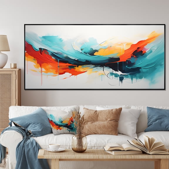 Designart "Expressionism in Colorful Abstract III" Extra Large Abstract Framed Wall Art - Modern Blue Abstract Painting Entryway Framed Wall Art