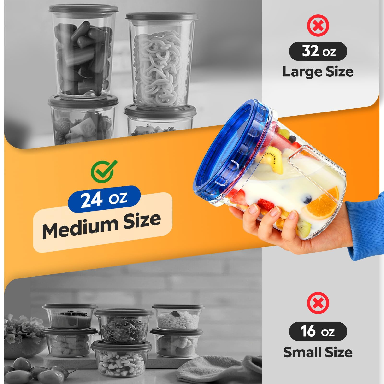 Plastic Food Storage Jars 6Pack-24oz Twist Top Lids Meal Prep