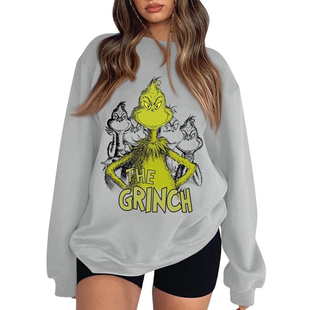 Sudadera MIARHB para mujer, de gran tamaño, con cuello redondo, informal, cómoda, holgada, a la moda, de manga larga, con estampado navideño, tallas S-2XL