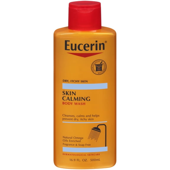 Eucerin Skin Calming Body Wash for Dry, Itchy Skin with Omega Oils, Fragrance Free, 16.9 fl oz