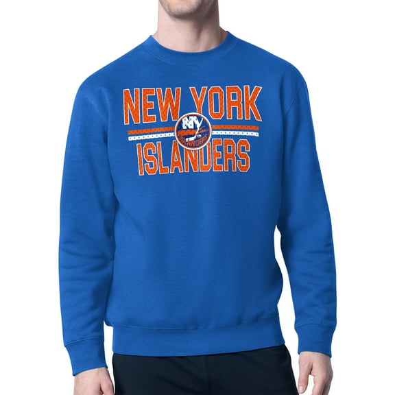 Men's Starter Blue New York Islanders Mesh Look Team Name Logo Pullover Sweatshirt
