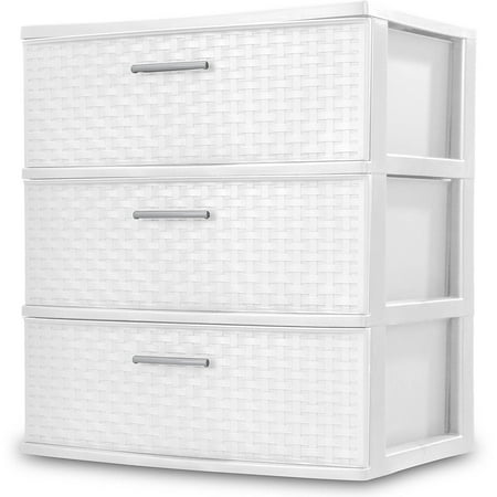 Sterilite 3 Drawers Wide Weave Tower Plastic Storage Organization- White (White) By ..Sterilite.. Ship from US