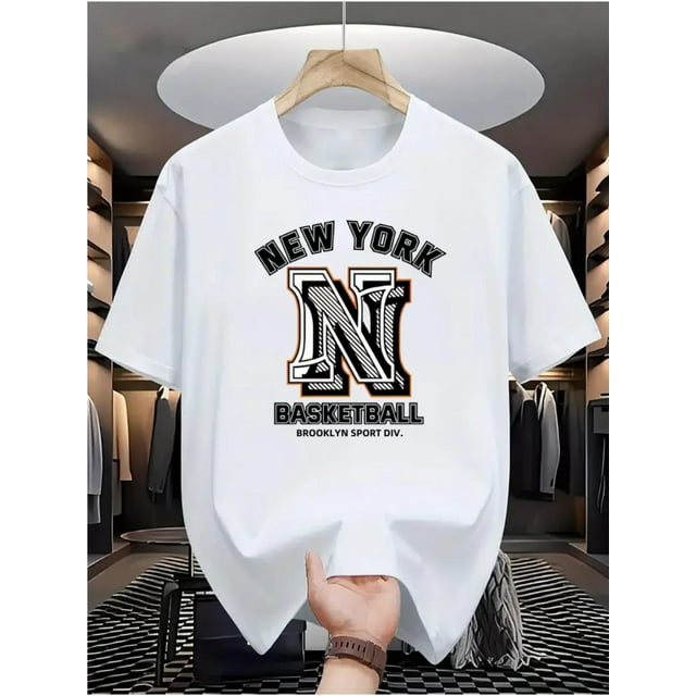 New York Basketball Men'S 100% Cotton T-Shirt, a Versatile Casual Base Layer, Comfortable Sports Top., Casual Sporty Tee, Summer Gifts