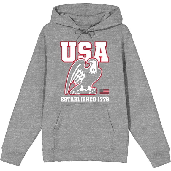 Americana Eagle USA Established 1776 Heather Gray Adult Long Sleeve Hoodie-Medium
