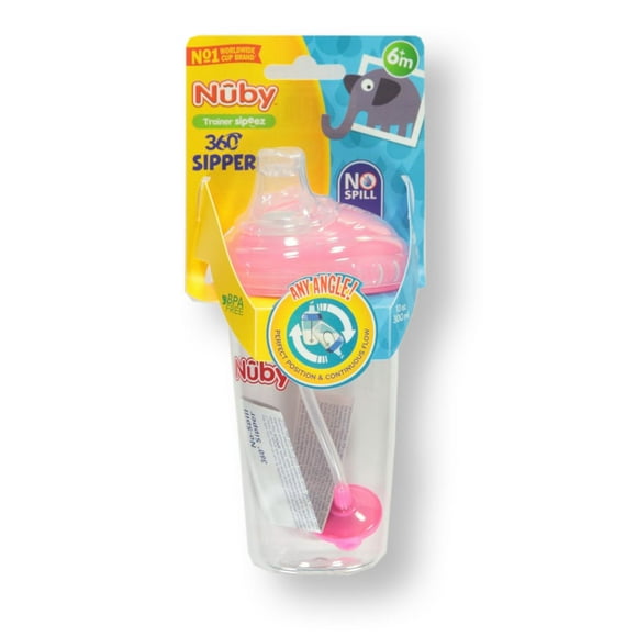 Nuby Tritan No-Spill Trainer Cup with Silicone Spout & 360 Weighted Straw with Hygienic Cover