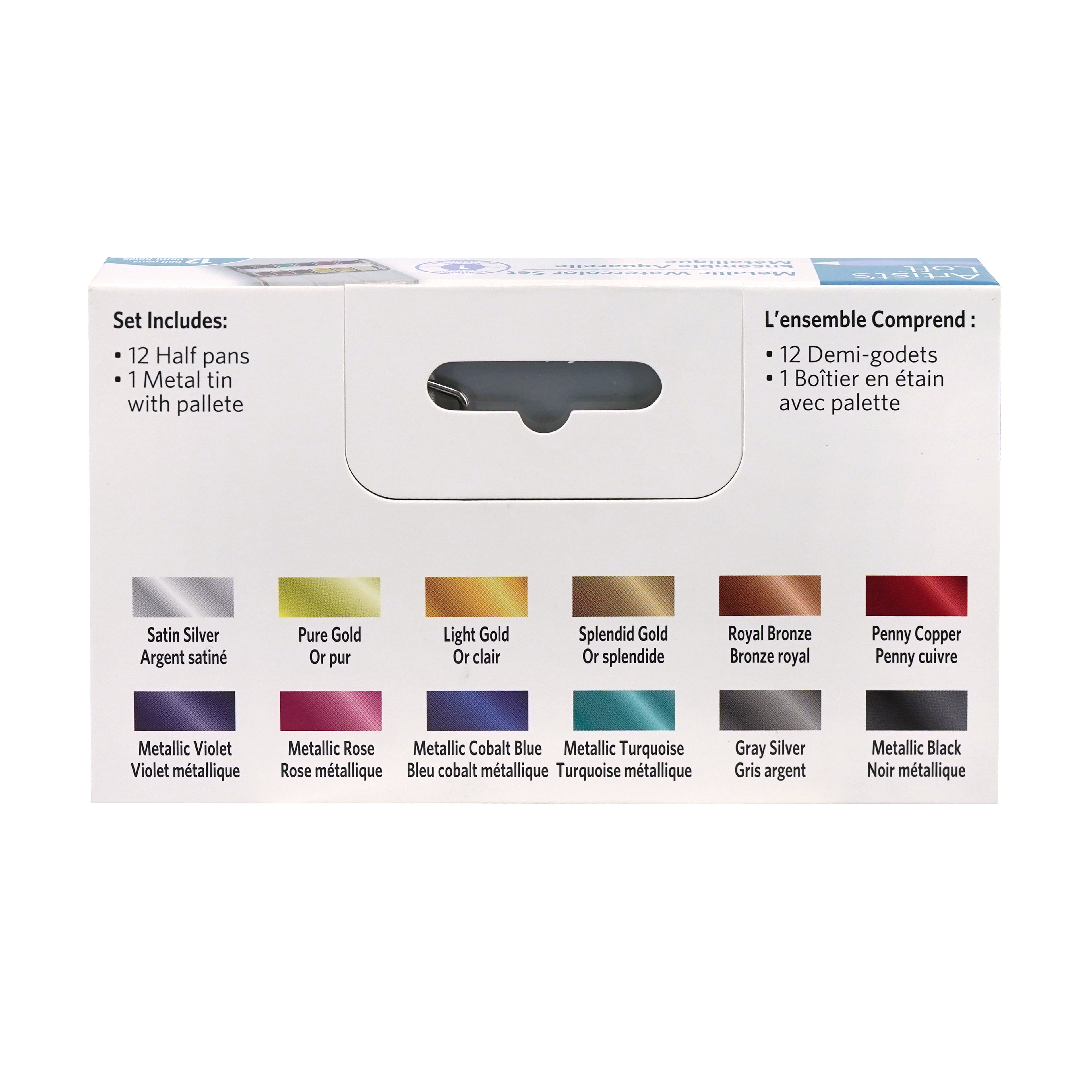 Artist's Loft 12 Half Pans Metallic Watercolor Set - Highly Pigmented Metallic Paints in Metal Tins - Ideal for Watercolor Painting, Mixed Media, and Cardmaking, 6 Pack