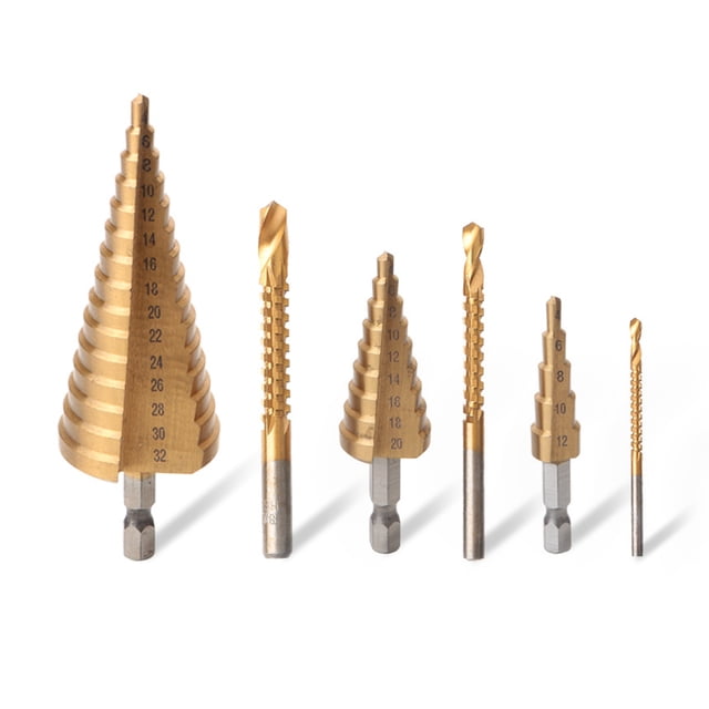 Paso Bit Bit Acero de alta velocidad Sierra de acero de cono Abres Abres Bebado Desbarbado Punzonado Reemplazo de la madera Banco Bank Bag-Packed 6pcs / Set Inevent TO001002-01