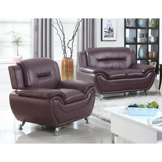 Ufe Norton Dark Brown Faux Leather 2 Piece Modern Living Room Ufe Norton Dark Brown Faux Leather 2 Piece Modern Living Room Loveseat And Chair Set Com
