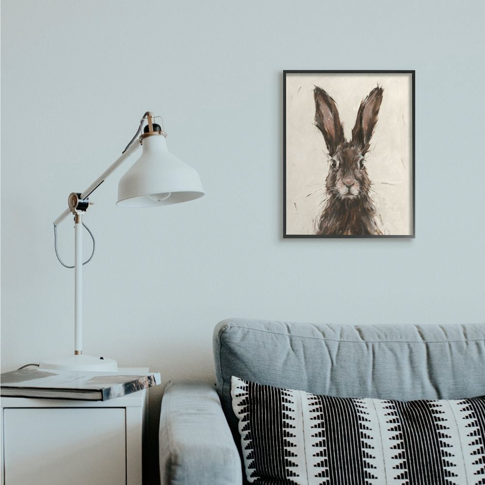 Stupell Industries Brown European Rabbit Hare Portrait Painting Framed Wall Art Design by Ethan Harper, 16" x 20", Black Framed