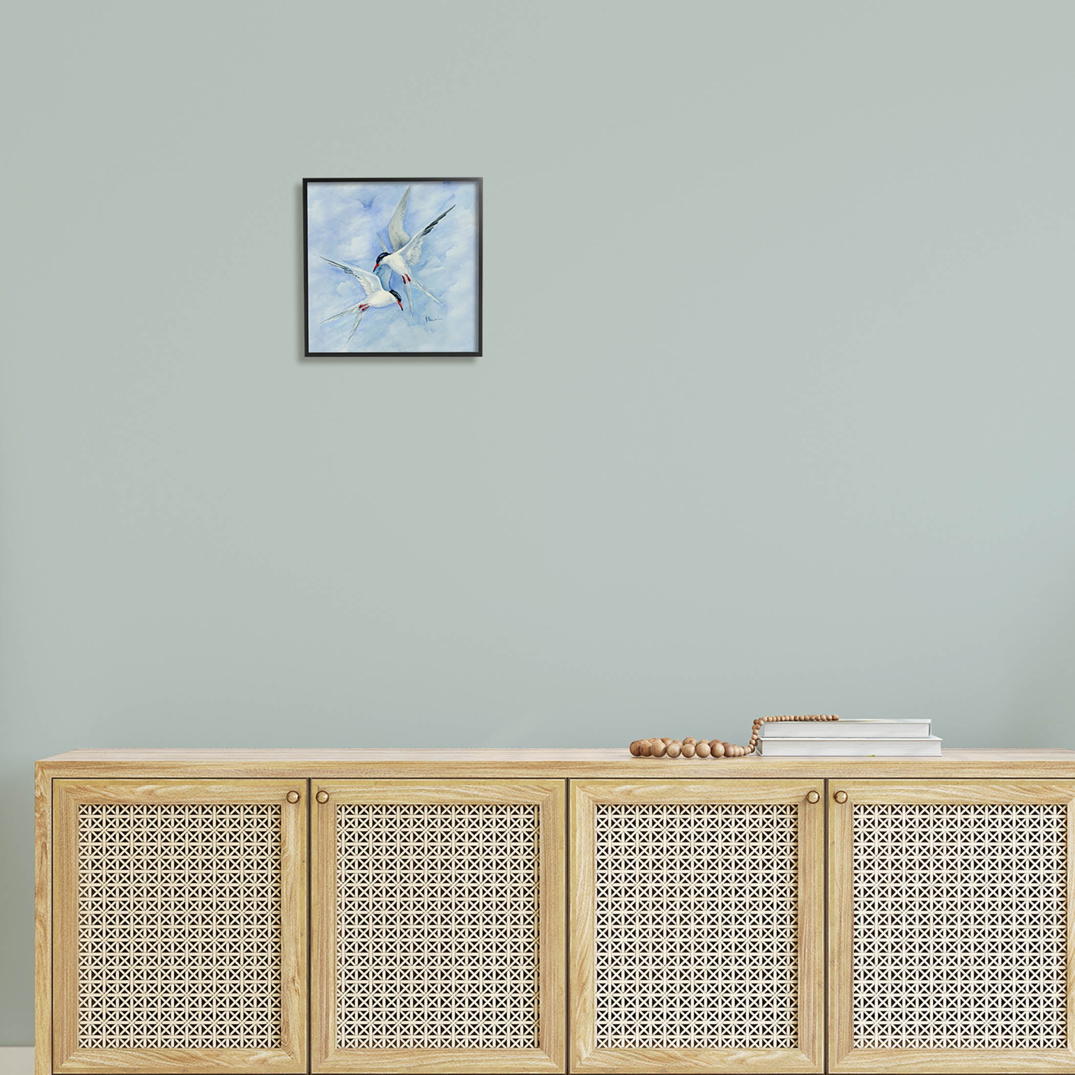 Two Birds Flying Sky Wildlife Animals & Insects Painting Black Framed Art Print Wall Art