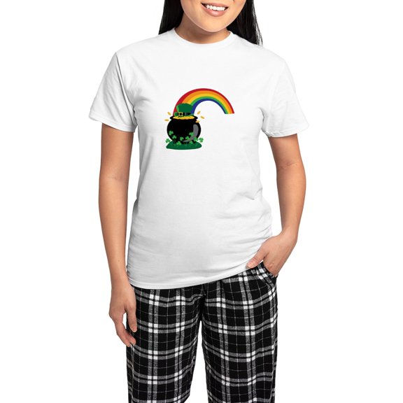CafePress - Pot O Gold Rainbow Pajamas - Women's Short Sleeve Print T-Shirt and Pants Light Cotton Pajama Set