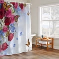 thumbnail image 4 of Pink Red Rose Shower Curtain, White Blue Flowers Butterflies Modern Abstract Waterproof Shower Curtain Set with 12 Hooks Lightweight Bath Curtains Fabric Bathroom Decor 72x72 Inches, 4 of 9