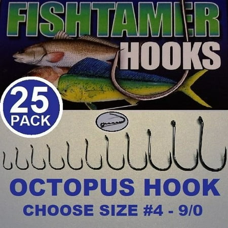 Fishing Fish Hooks - (25pk) 4/0 Octopus Fishing Hooks - FISH TAMER Pro Pack - Super Sharp High Carbon Steel - Available Sizes #4 - 9/0