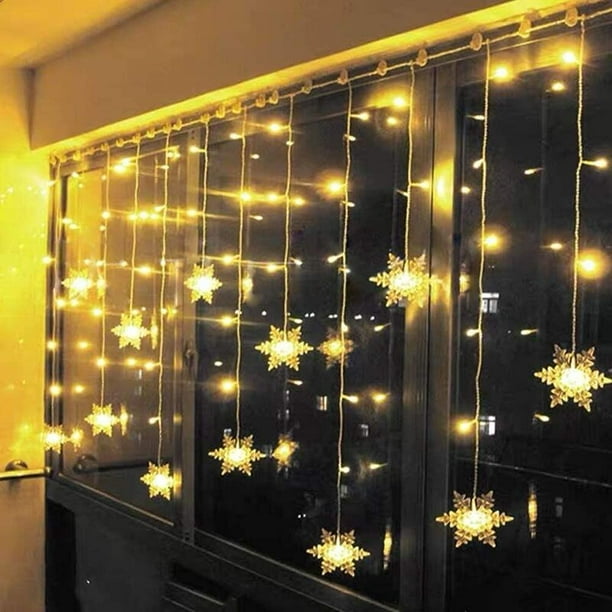 Guirnalda de luces, cortina de luces, 3,5 m, 96 LED, luces navideñas con forma de copo de nieve, 8 modos de iluminación, decoración de ventanas, Navidad, bodas, cumpleaños, hogar, fiestas, blanco cáli