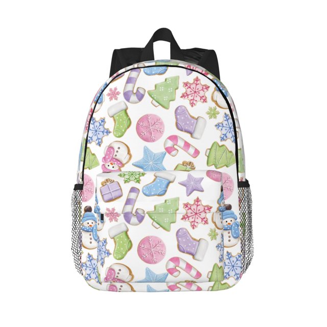 Lukts Pastel Christmas Cookies Pattern 15 Inch Student Backpack, Waterproof Laptop Backpack with Adjustable Shoulder Straps, Lightweight Travel, Campus Backpack, Unisex