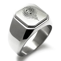 Stainless Steel Hera Greek Goddess of Marriage Engraved Square Flat Top Biker Style Polished Signet Ring