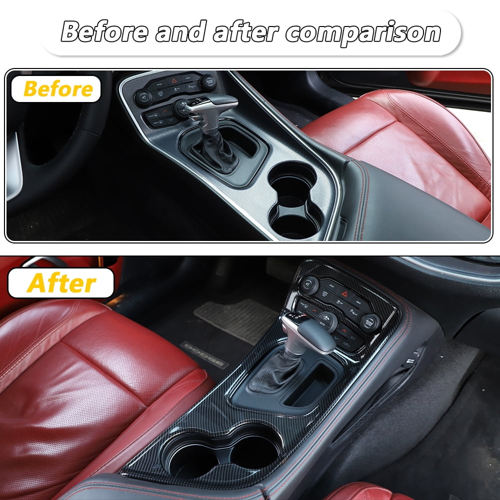 CheroCar Gear Shift Panel Trim Cover ABS for Dodge Challenger 2015-2023 Interior Accessories Carbon Fiber Black