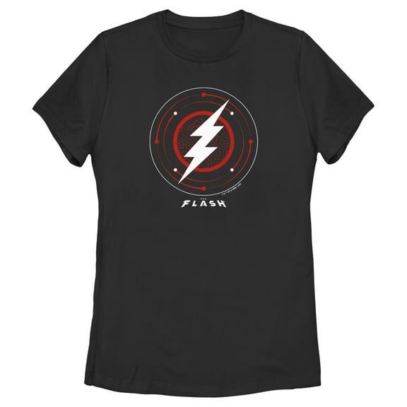 Women's The Flash White Lightning Bolt Stamp  Graphic Tee Black Medium