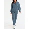 thumbnail image 5 of SHEWIN Womens 2 Piece Outfits Sweatsuit Fleece Lined Oversized Half Zip Pullover Long Sleeve Sweatshirt Jogger Pants Set with Pockets Blue S, 5 of 9
