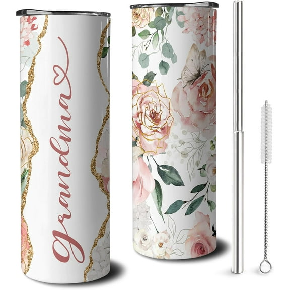 20oz Stainless Steel Vacuum Insulated Tumbler with Lid and Straw - Slim Travel Coffee Mug, Leak-Proof Water Bottle, Ideal Birthday Gift for Grandma or Grandmother