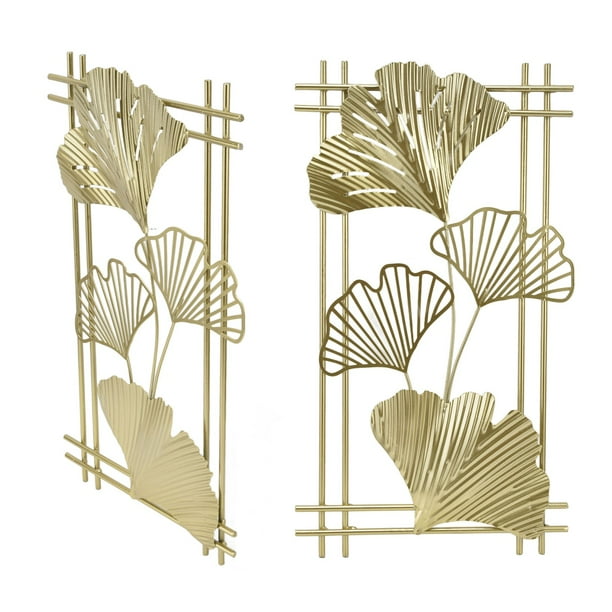 Decoración de pared de metal dorado, ensamblaje de lujo y lujosa escultura de pared de hoja dorada aristocrática con marco para sala de estar