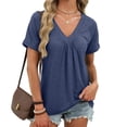 thumbnail image 2 of Spring Tops for Women 2026 Short Sleeve V Neck Womens T Shirts Casual Loose Fit Ruched Top Beach Vacation Clothes, 2 of 7