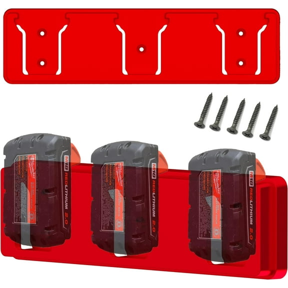 SZWJT-LV Battery Holder for Milwaukee M18 18V Battery, Mount 3 Slot Bulk Battery Garage Tool, Milwaukee Battery Holder for Work Van, Shelf, Toolbox （Red, 1pc)