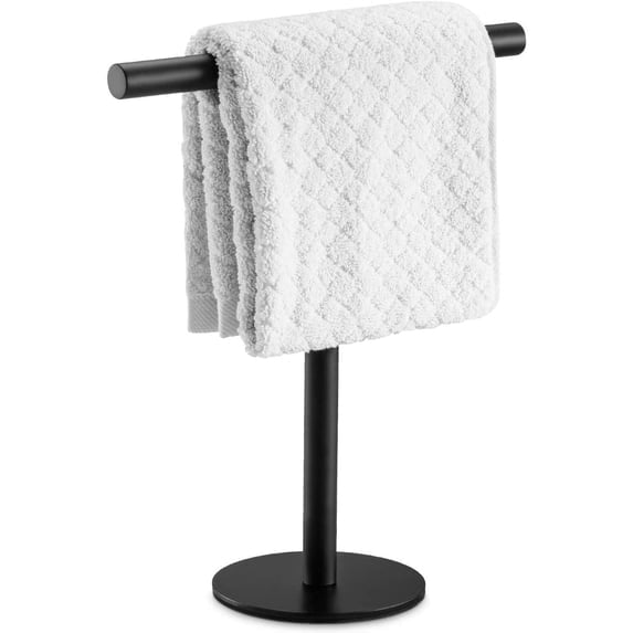 Towel Rack T-Shape Hand Towel Holder Stand - Metal Towel Rack, Rust‑Proof Vertical Countertop Towel Bar, No Drilling Needed for Bathroom, Kitchen & Vanity,Black