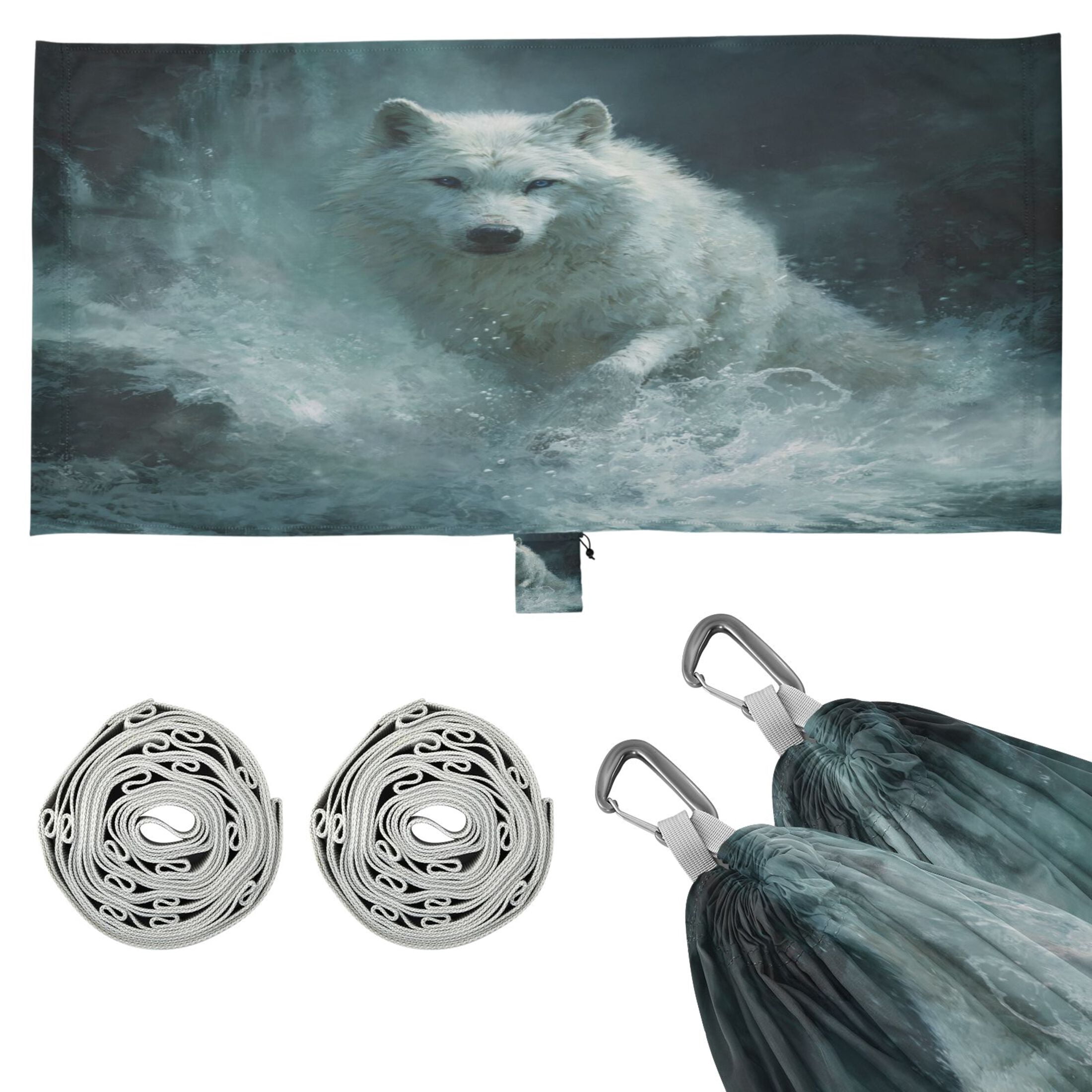 Hanging Hammock Portable Travel Camping For Outdooor Beach Camping Hiking A White Wolf
