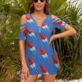 thumbnail image 3 of Fun Rocket Pop Popsicle Pattern Womens Summer V Neck Zipper Top Short Sleeve T Shirt Off Shoulder Top Casual Classy Loose Shirts, 3 of 7