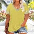 thumbnail image 5 of Lcziwo Plus Size Loose Fit Tops for Women Patchwork Sequin Short Sleeve V Neck Tees Going Out Casual Summer Shirts Yellow,XXXXXL, 5 of 7