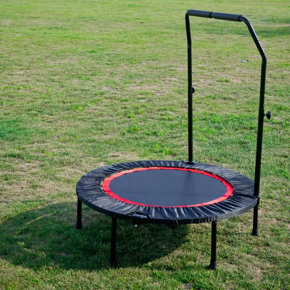 HUJHKIO 40 Inch Foldable Mini Trampoline for Adults & Kids, Indoor Fitness Rebounder with Safety Pad & Adjustable Handlebar, Max Load 330 lbs, Home Cardio Workout Equipment for Small Space, Black