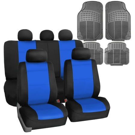 FH Group Universal Waterproof Neoprene Auto Seat Cover Blue w/ Gray Floor Mats