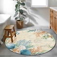 thumbnail image 3 of Round Rug 4Ft Washable Non-Slip, Beige Beach Coastal Circle Area Rugs for Living Room Bedroom, Summer Nautical Coral Shell Botanical Indoor Floor Mats Carpet Runner for Home Decor Aesthetic, 3 of 8