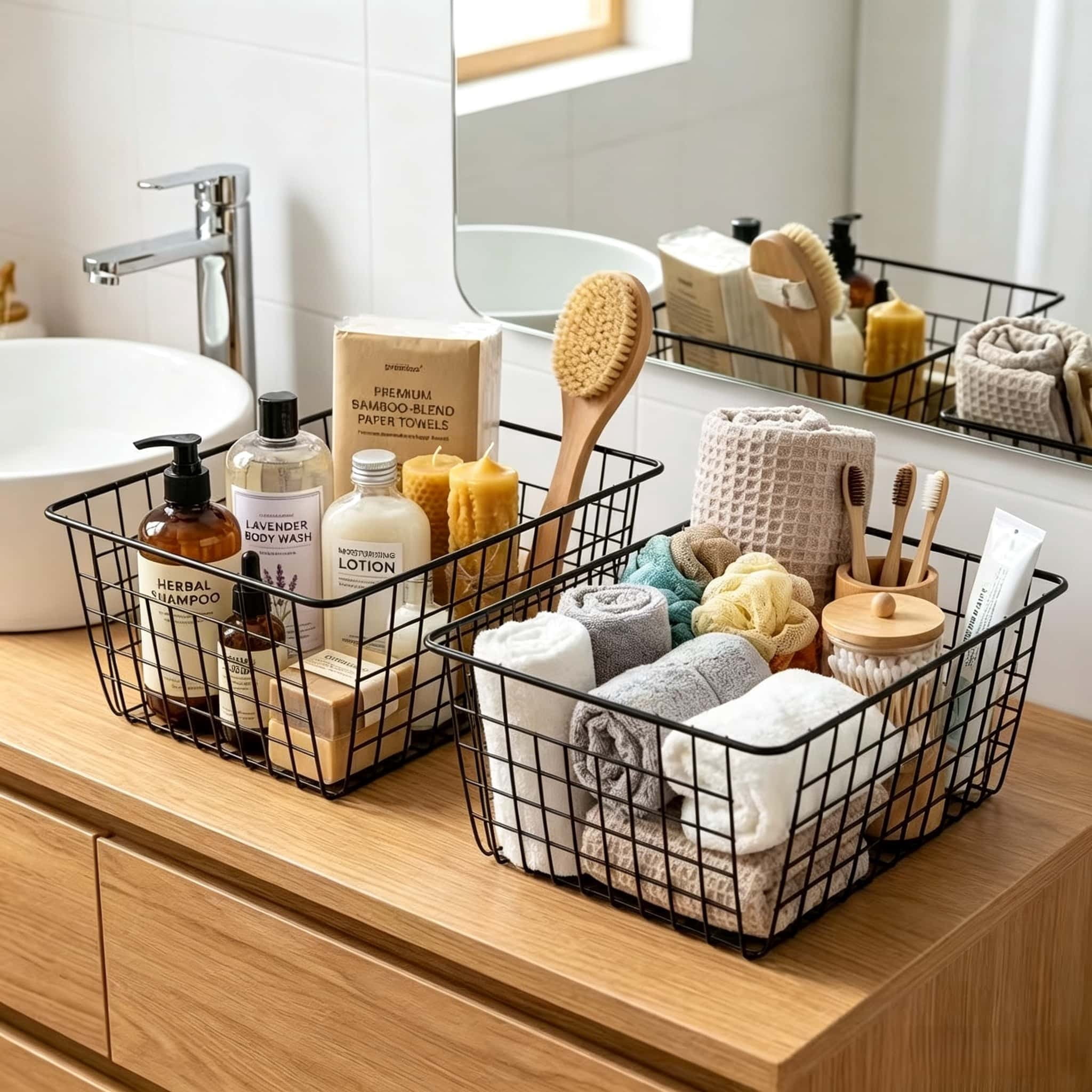 Wire Baskets for Organizing Household 2 Pack Pantry Baskets For Storage Pantry Wire Black Metal Storage Bins