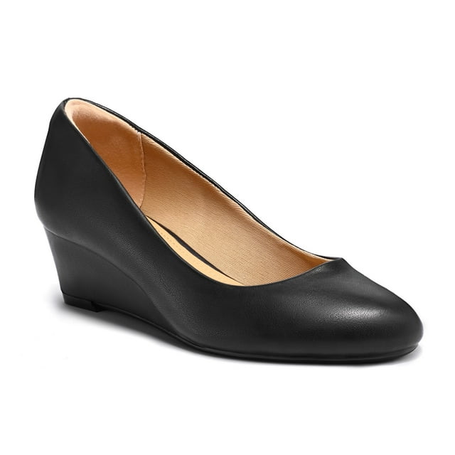 Mysoft Women's Black Wedge Pumps Closed Toe Low Heel Dress Shoes 10M ...