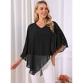 thumbnail image 4 of DARING DIVA Women's Flowy V Neck Chiffon Blouse Asymmetrical Top S Black, 4 of 8