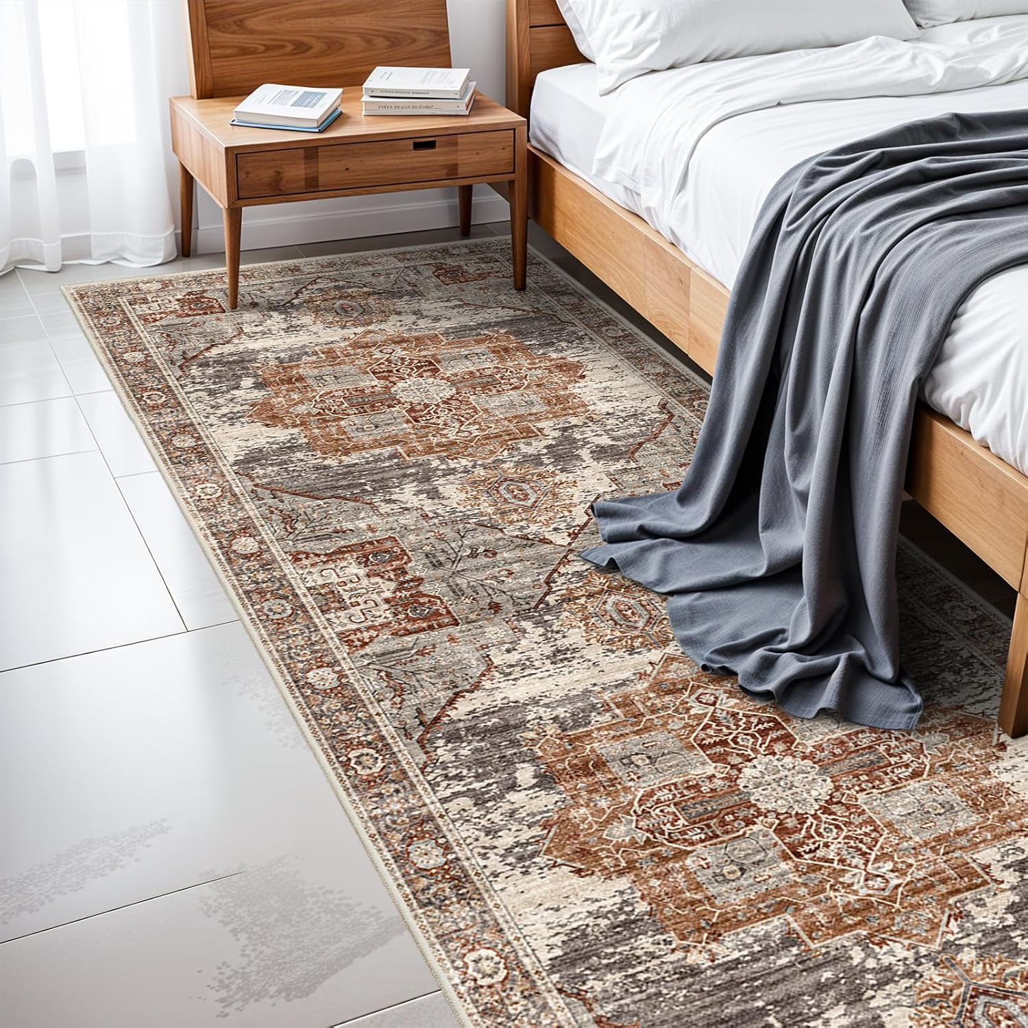 RUUGME Washable 3X14 Runner Rugs - Large Boho Rugs for Living Room Stain Resistant Carpet Vintage Tribal Rugs for Bedroom Kitchen Bathroom Non Slip Backing Home Decor Floor Decoration Mat 3X14 Brick