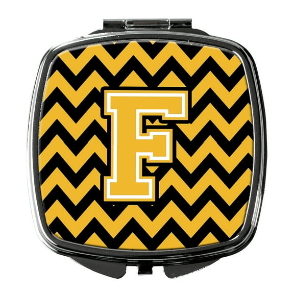 Letter F Chevron Black and Gold Compact Mirror